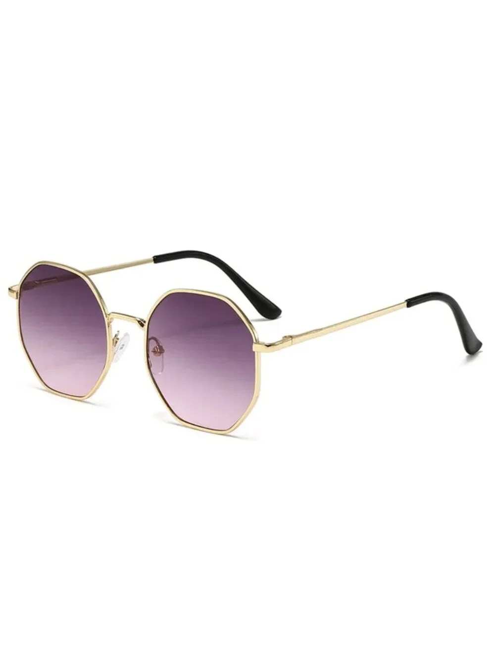 Unisex Octagonal Gold Metal Frame Gradient Purple Lens Sunglasses